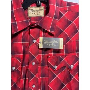 Wrangler Retro Western Shirt Mens XL Red Plaid Modern Fit Pearl Snap Long Sleeve